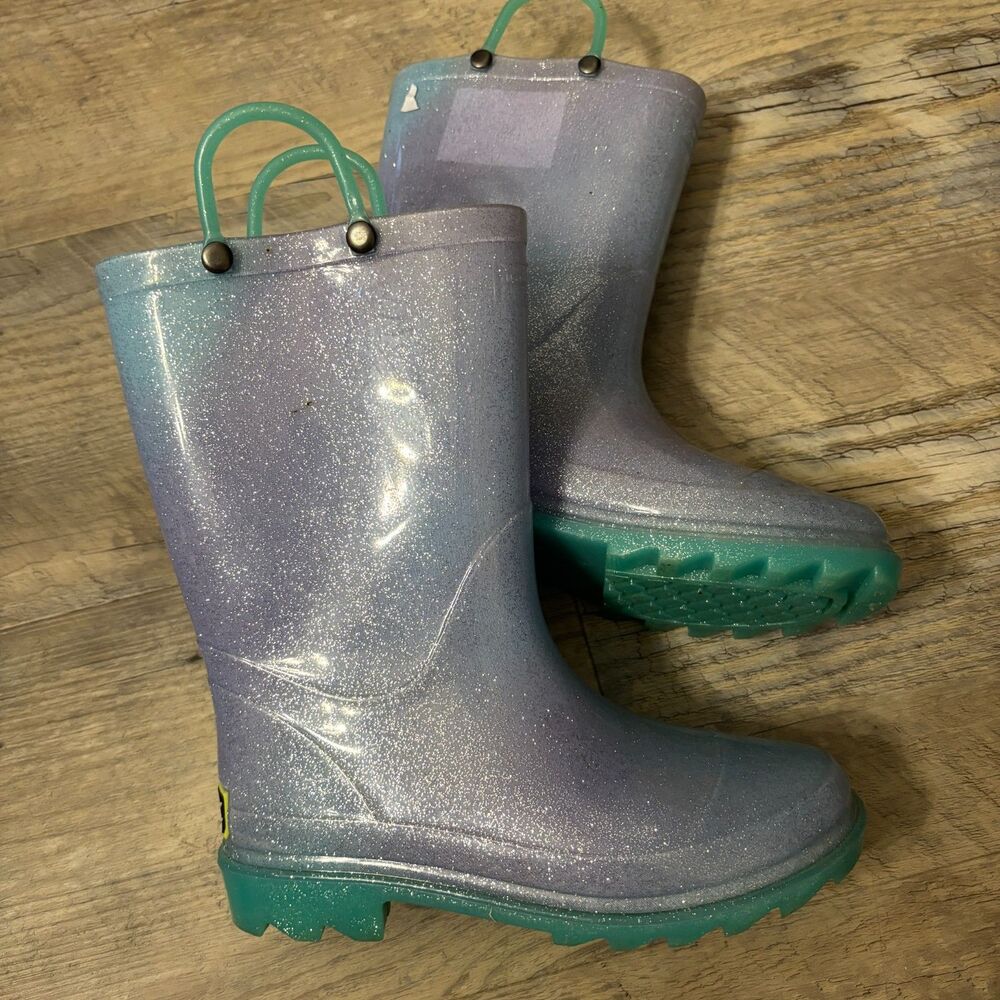 Western Chief Girls Glitter Ombre Light Up Rain Boots Size 1 Waterproof Rubber